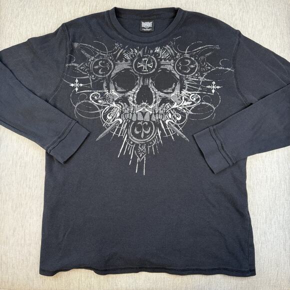Vintage Y2K MMA Elite Shirt Mens Black 2XL Waffle Thermal Fighter Skull Cross - Picture 1 of 10